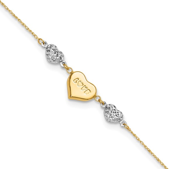 14K Two-tone Diamond-cut Puffed Heart Charm LOVE 9